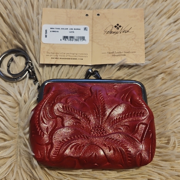 Patricia Nash Tooled Leather Borse Coin Purse, Ruby Red NEW - Picture 2 of 4